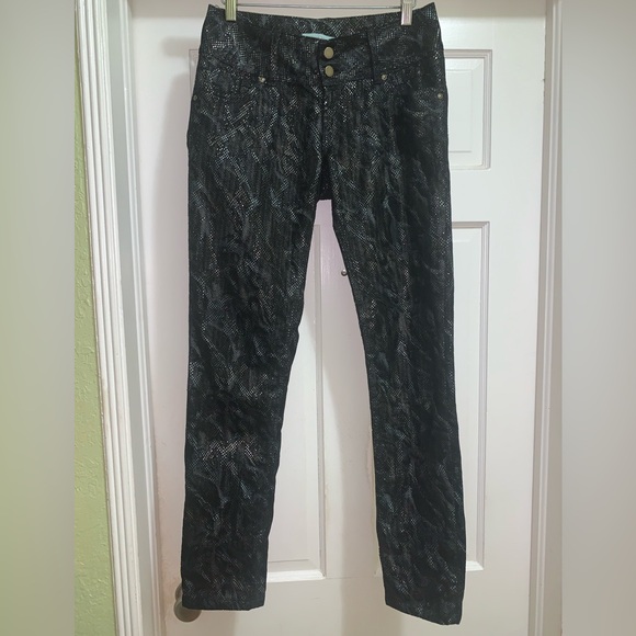 Silvia Tcherassi Metallic Snakeskin Velvet Black Jeans Pants 8 - Picture 2 of 6